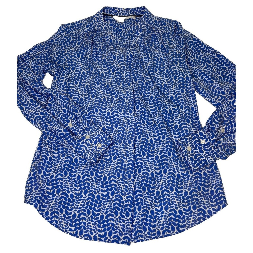 Boden Size 4 Olive Long Sleeve Round Notch Neck Hidden Button Blouse In Meadow